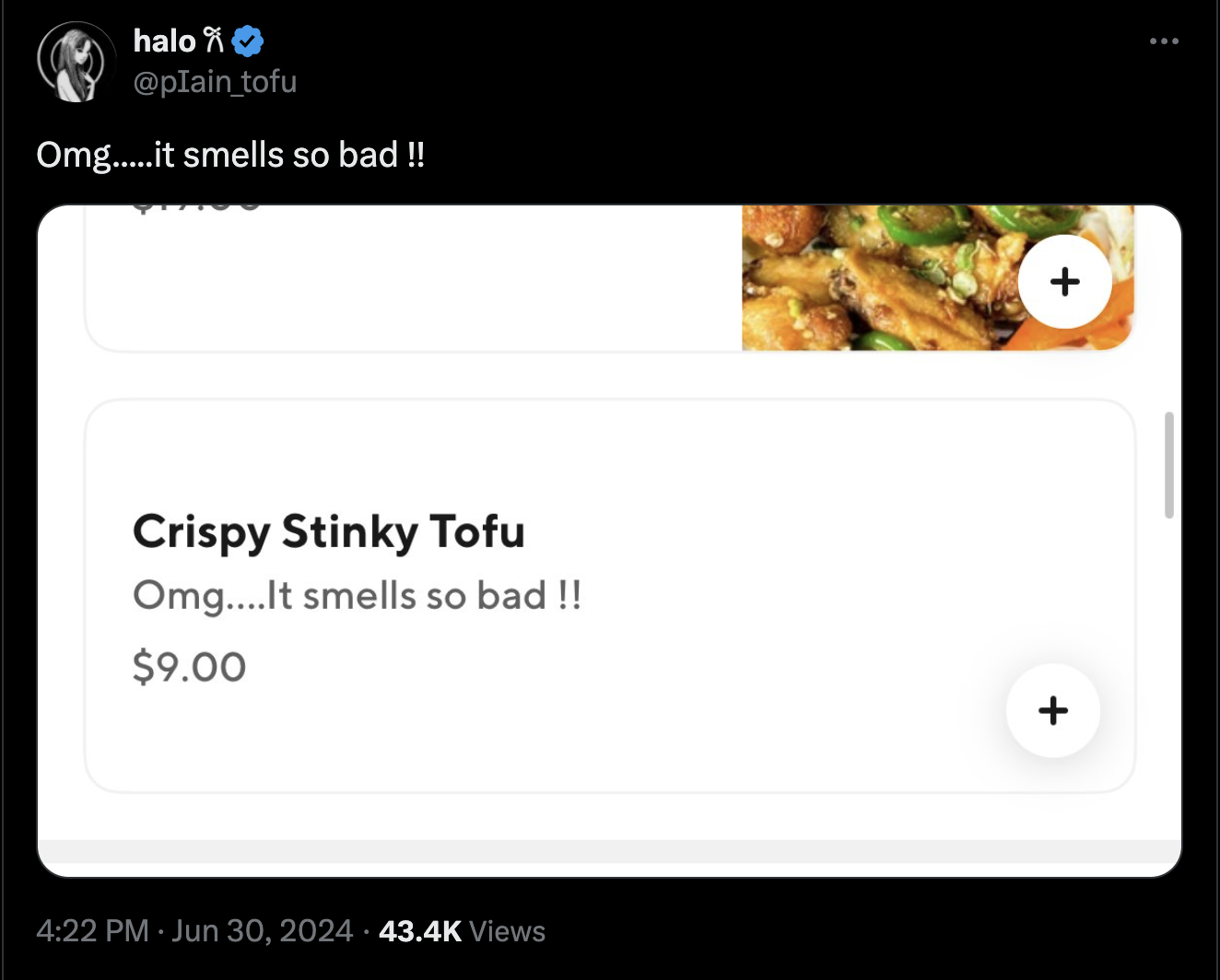 screenshot - halo Omg.....it smells so bad!! Crispy Stinky Tofu Omg....It smells so bad!! $9.00 Views ...